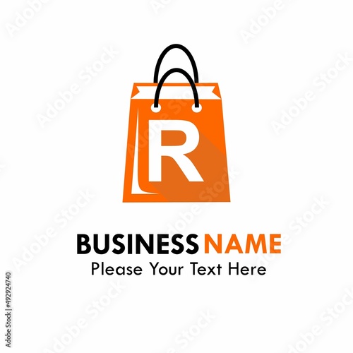 Shop bag logo design template illustration. There are shop bag and font r. suitable for your product, shop, store, and promotion