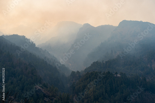 Haze from Forest Fire over the Mountains