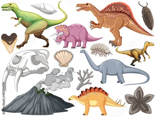 Fototapeta Naklejka Na Ścianę i Meble -  Set of different prehistoric dinosaur animal