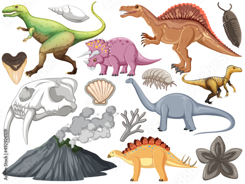 Set of different prehistoric dinosaur animal