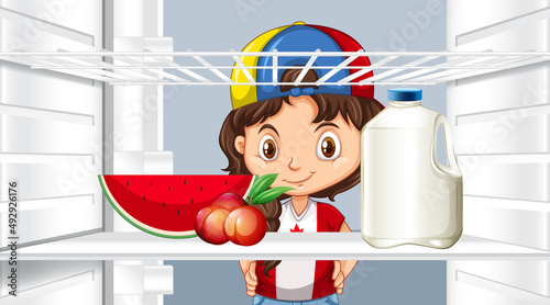 Girl looking at food in fridge
