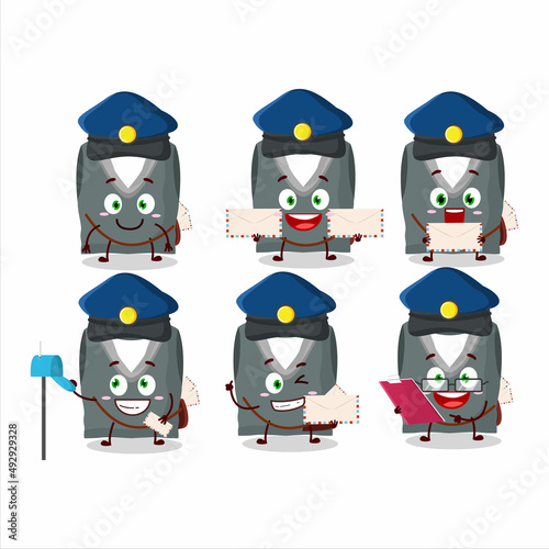 A picture of cheerful gray school vest postman cartoon design concept