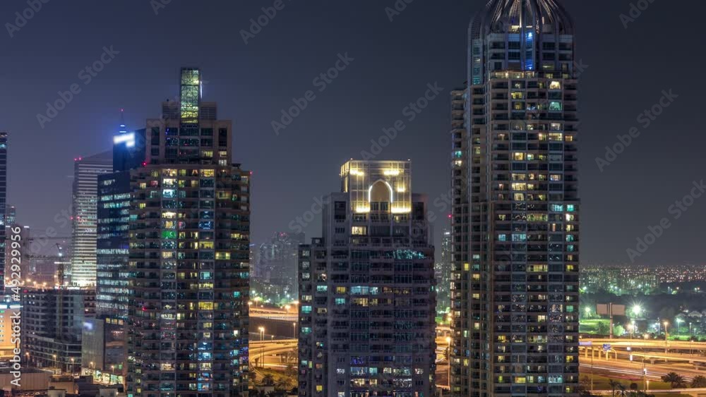 Dubai Marina at night timelapse, Glittering lights and tallest skyscrapers Dubai Marina at night timelapse, Glittering lights and tallest skyscrapers
