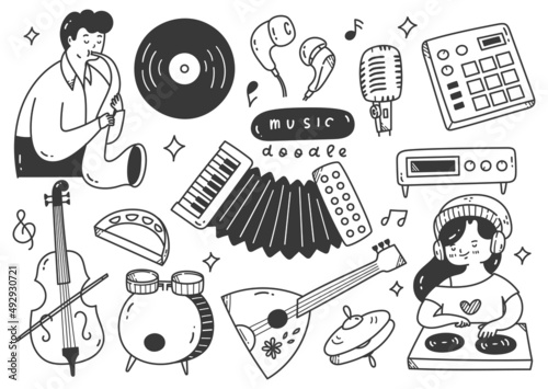 Canvas Print Hand Drawn Music Instruments Doodle Line Art Vector Illustration