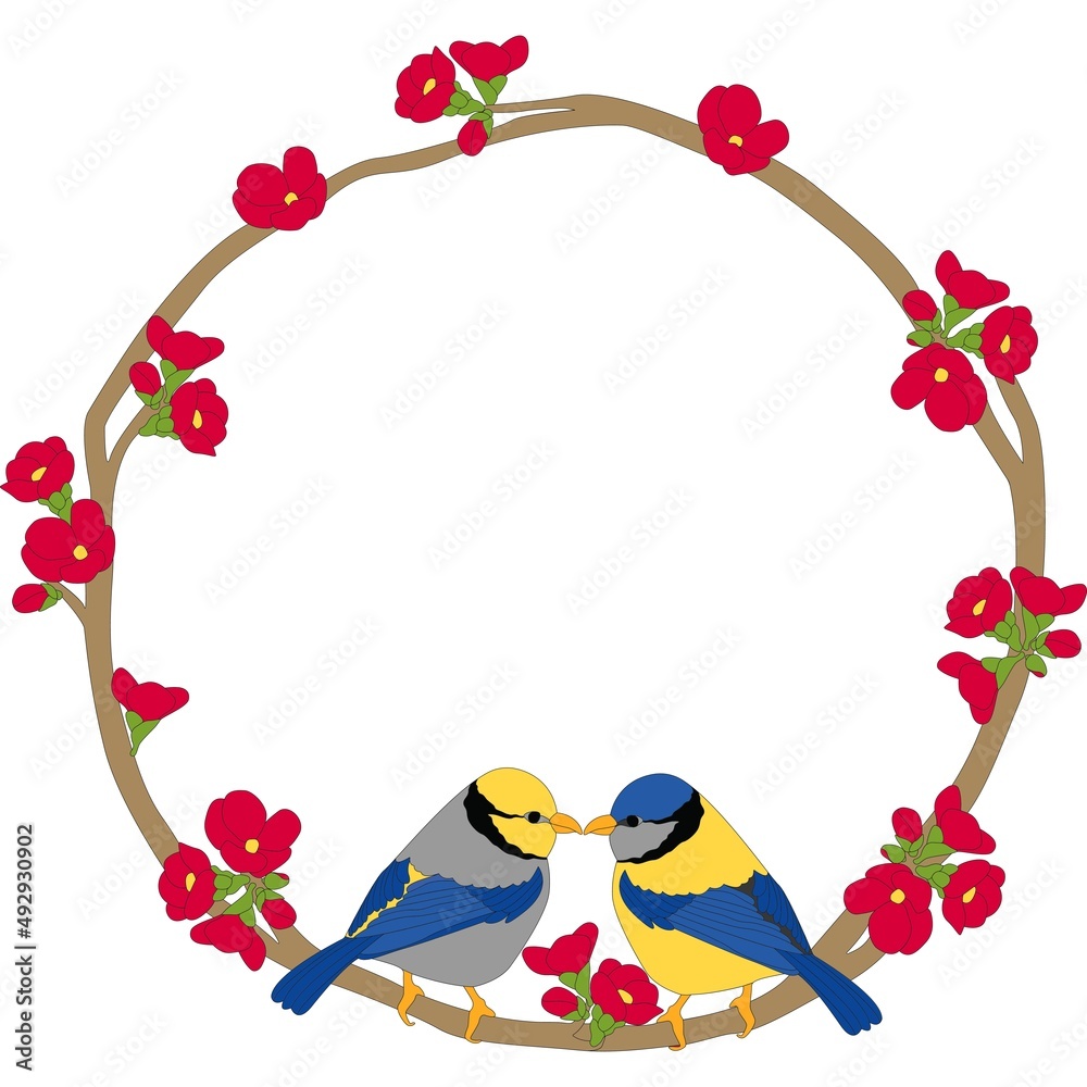 Spring Wreath with Birds Vector Spring Wreath with Birds Vector