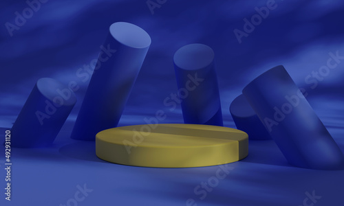 blue and yellow 3d podium for product mockup 3d render