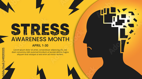 Stress awareness month design with a silhouette of stress person illustration
