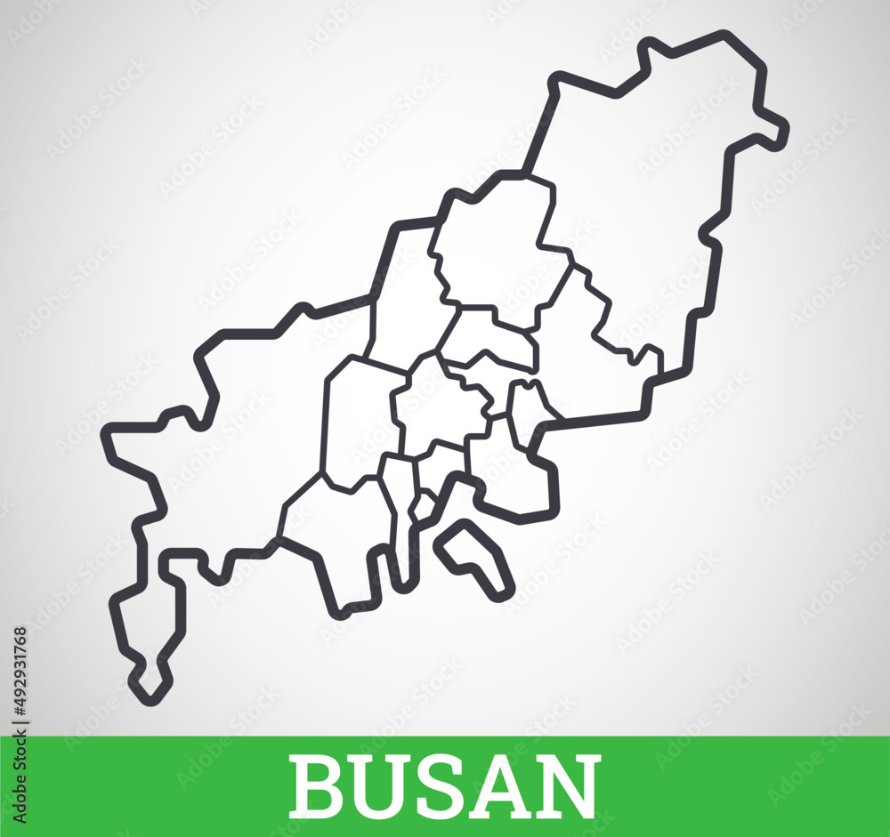 Simple outline map of Busan with regions. Vector graphic illustration. Simple outline map of Busan with regions. Vector graphic illustration.
