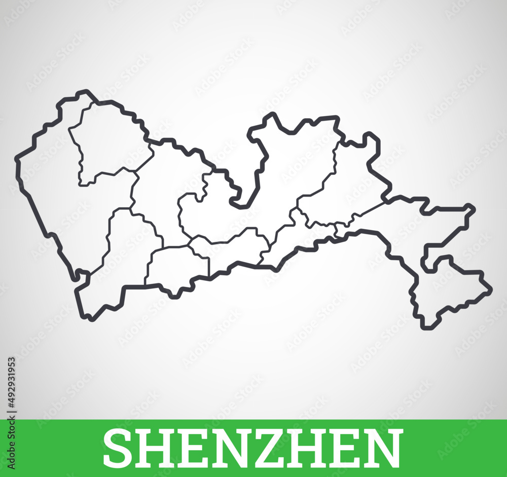 Simple outline map of Shenzhen. Vector graphic illustration.