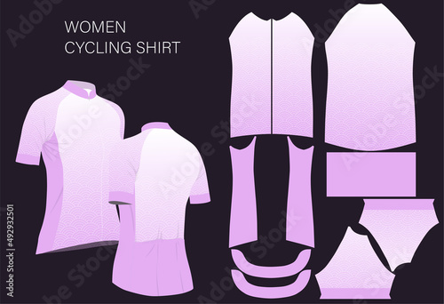 women cycling jersey design with sewing pattern and mockup