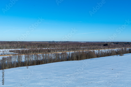 Panoramic view of a winter landscape on a sunny winter day