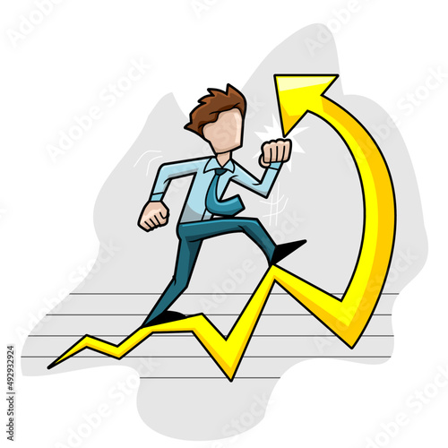 illustration of a man struggling to control profits. with graphic image illustration guide