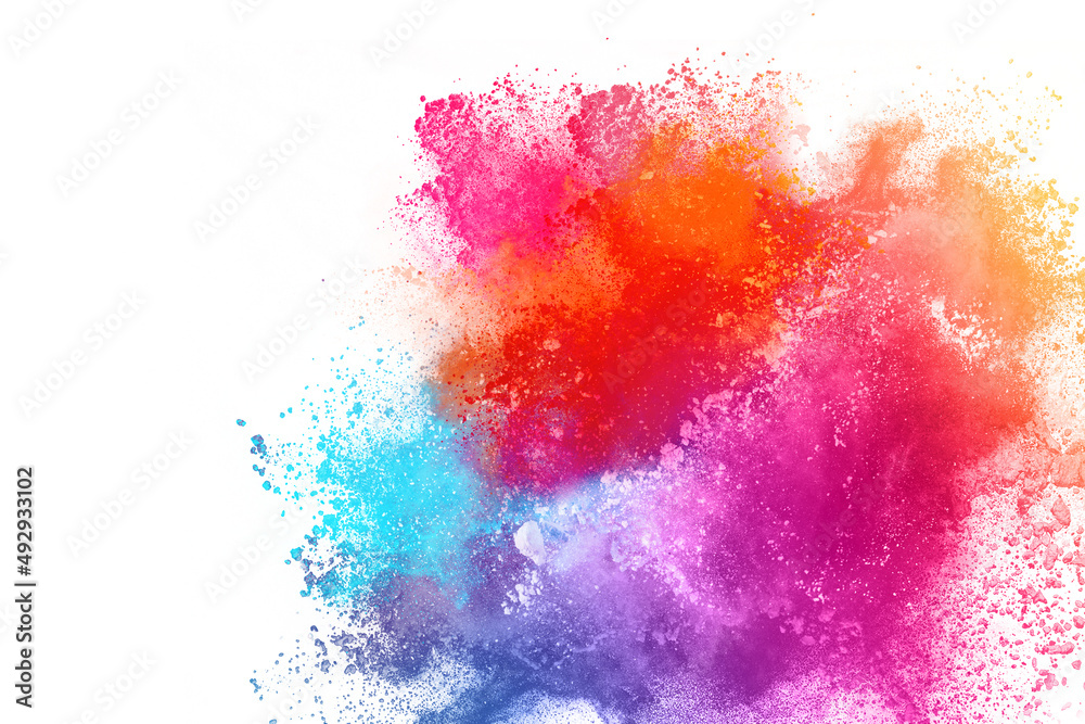abstract powder splatted background. Colorful powder explosion on white background. Colored cloud. Colorful dust explode. 