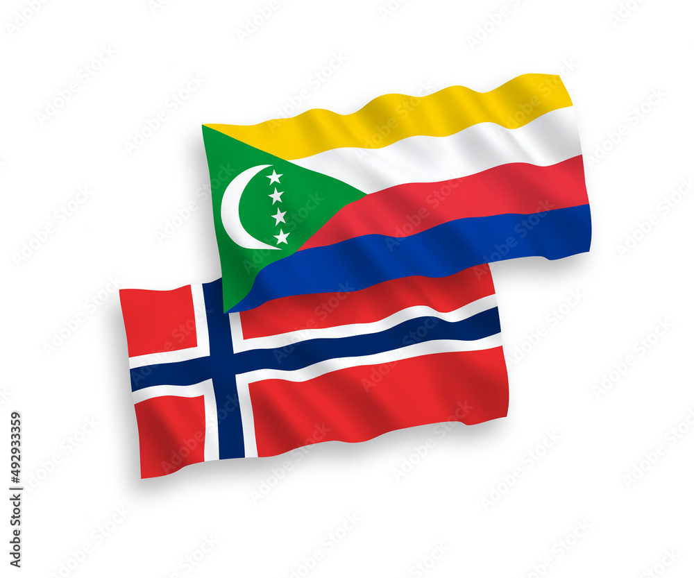 Flags of Norway and Union of the Comoros on a white background Flags of Norway and Union of the Comoros on a white background