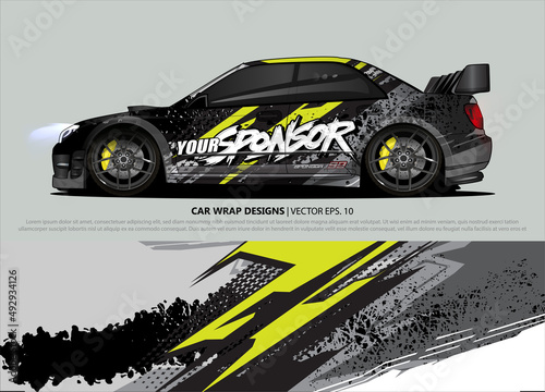 Car wrap decal design vector. abstract Graphic background kit designs for vehicle, race car, rally, livery, sport car
