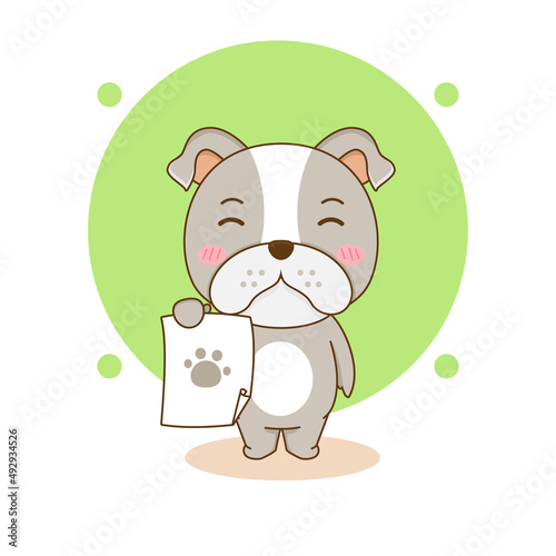 Cute bulldog with paw sign cartoon character