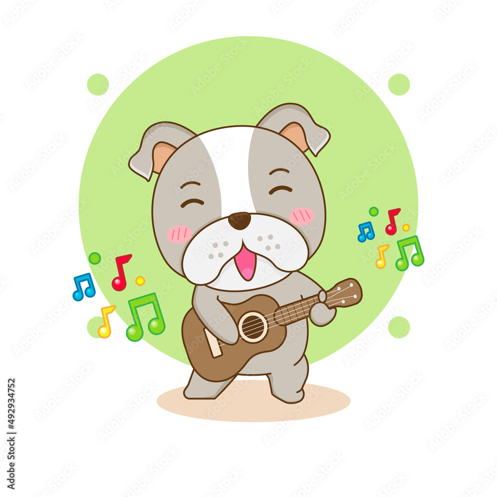 Cute bulldog playing guitar cartoon character Cute bulldog playing guitar cartoon character