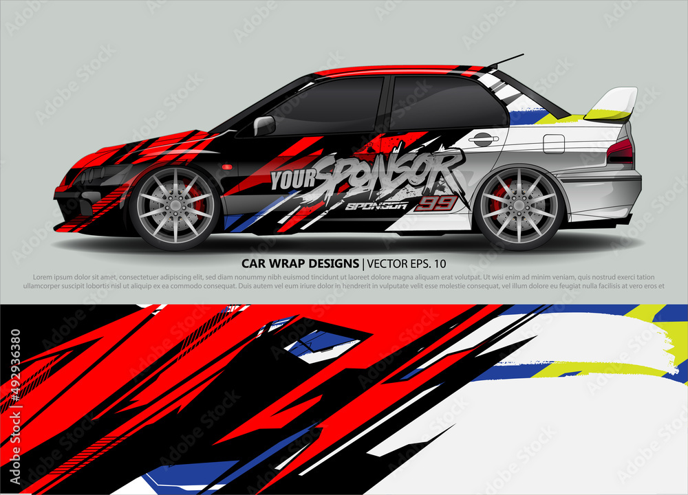 Car wrap decal design vector. abstract Graphic background kit designs for vehicle, race car, rally, livery, sport car
