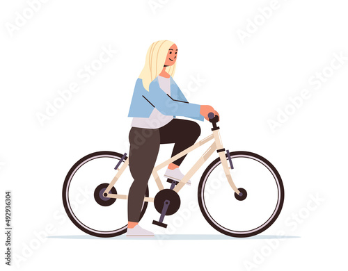 young woman cycling sportswoman riding bicycle workout healthy lifestyle concept horizontal full length