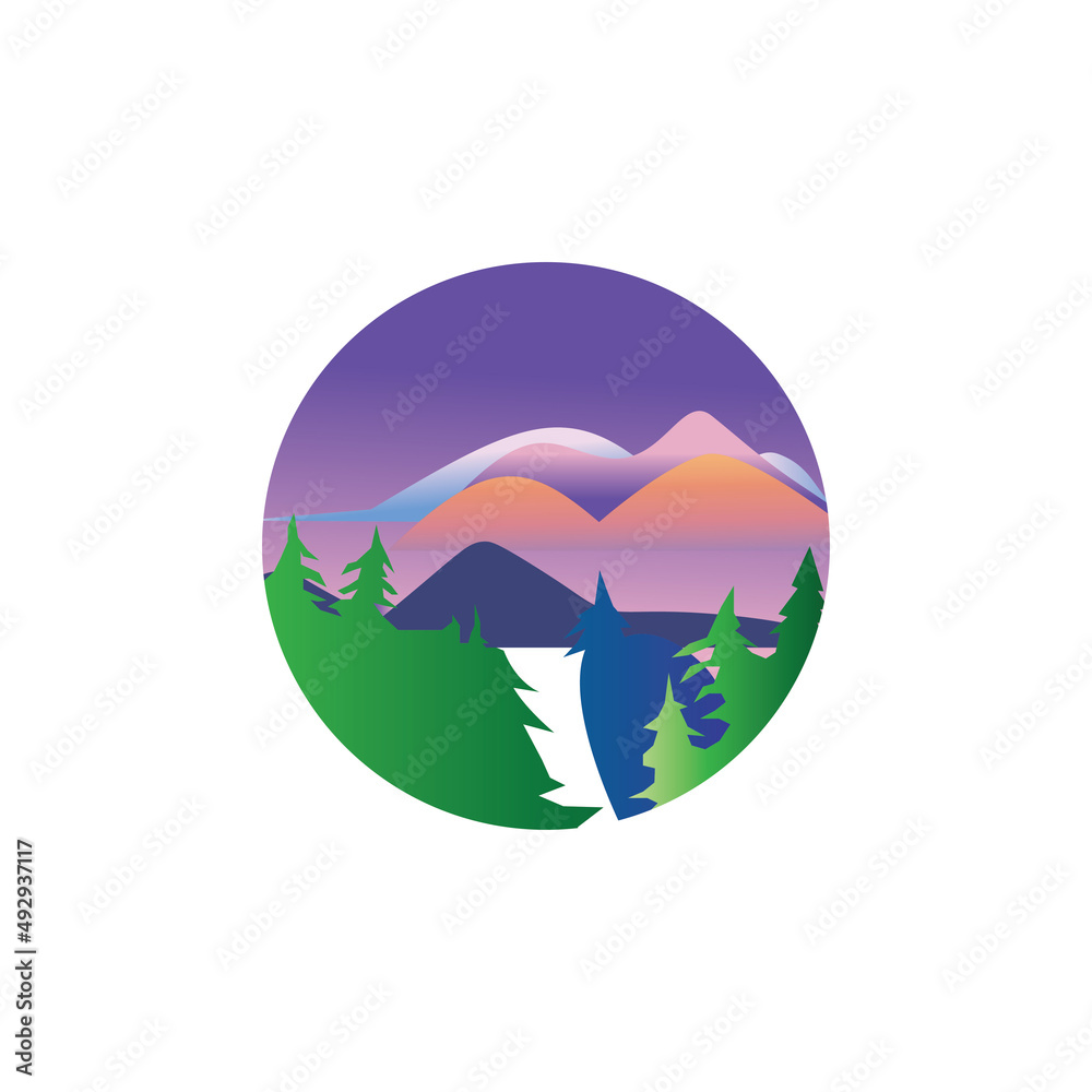 natural landscape mountain illustration color circle design vector