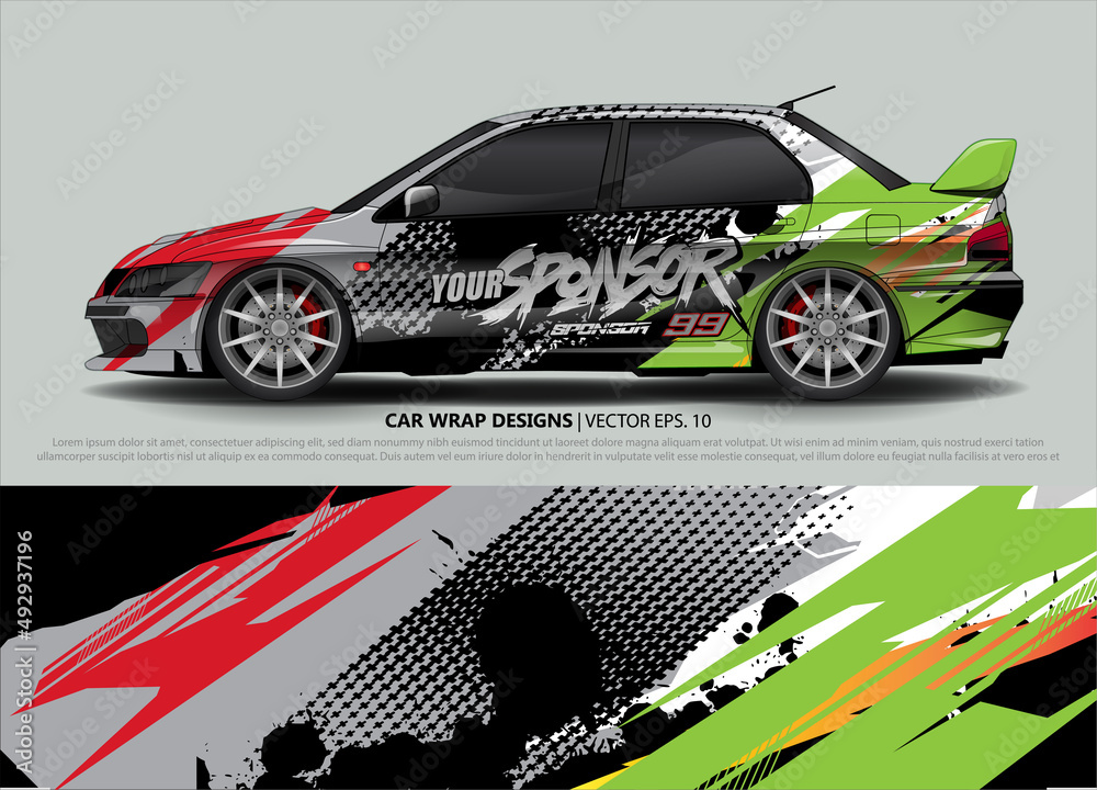 Obraz premium Car wrap decal design vector. abstract Graphic background kit designs for vehicle, race car, rally, livery, sport car 