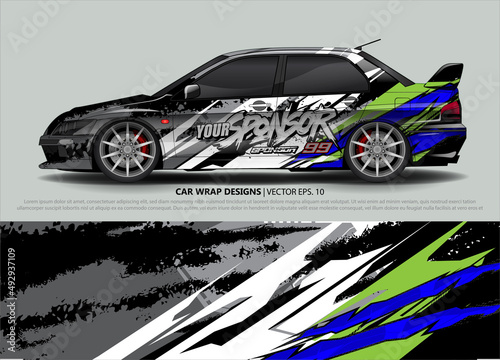 Car wrap decal design vector. abstract Graphic background kit designs for vehicle, race car, rally, livery, sport car
