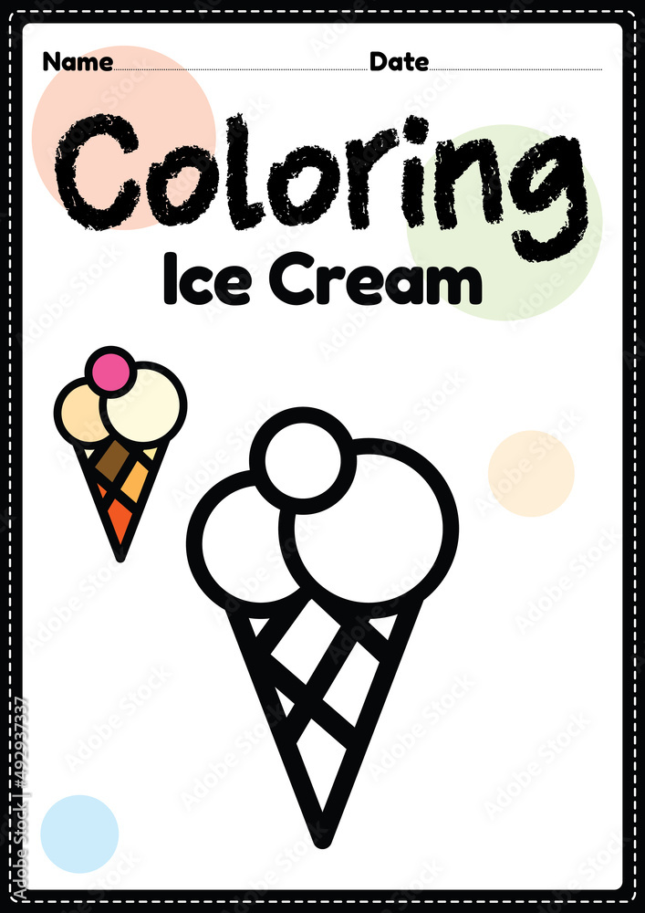 Ice cream coloring page picture worksheet for preschool, kindergarten ...