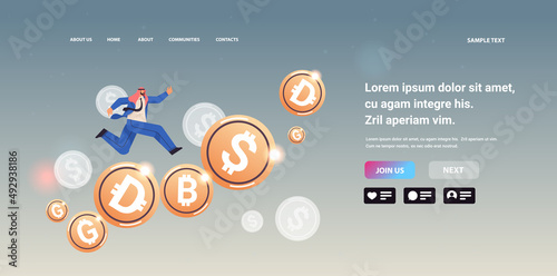 arab businessman working on financial money platform investor analyst running over golden coins invest in stock market
