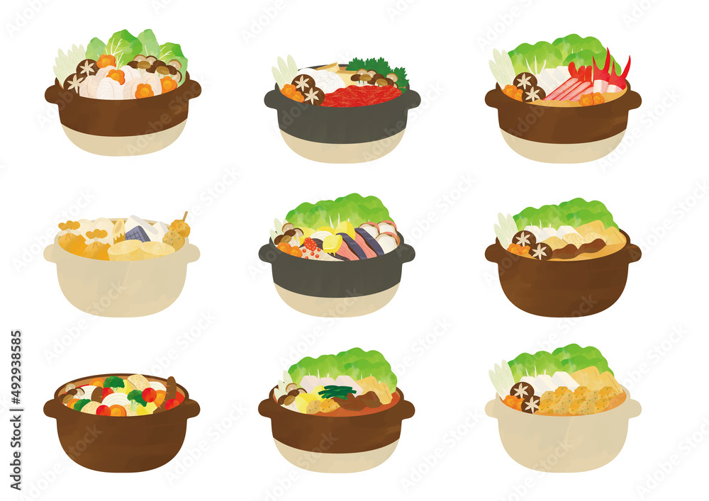 水彩風タッチ 鍋料理のイラスト 水彩風タッチ 鍋料理のイラスト