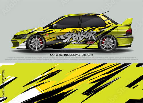 Car wrap decal design vector. abstract Graphic background kit designs for vehicle, race car, rally, livery, sport car 