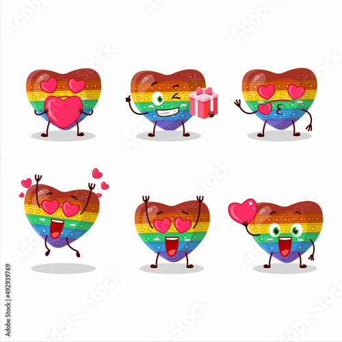 Pop it love cartoon character with love cute emoticon