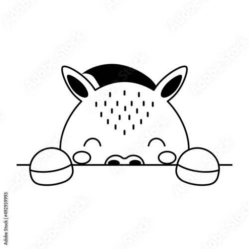 Cartoon donkey face in Scandinavian style. Cute animal for kids t-shirts, wear, nursery decoration, greeting cards, invitations, poster, house interior. Vector stock illustration