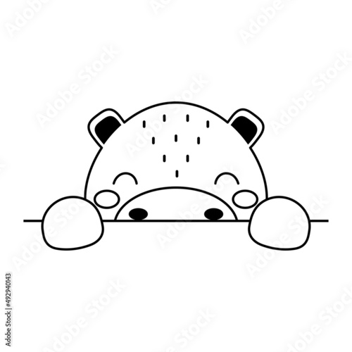 Cartoon hippo face in Scandinavian style. Cute animal for kids t-shirts, wear, nursery decoration, greeting cards, invitations, poster, house interior. Vector stock illustration