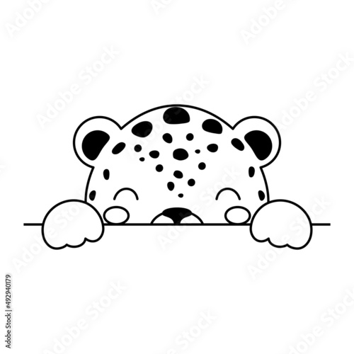 Cartoon cheetah face in Scandinavian style. Cute animal for kids t-shirts, wear, nursery decoration, greeting cards, invitations, poster, house interior. Vector stock illustration