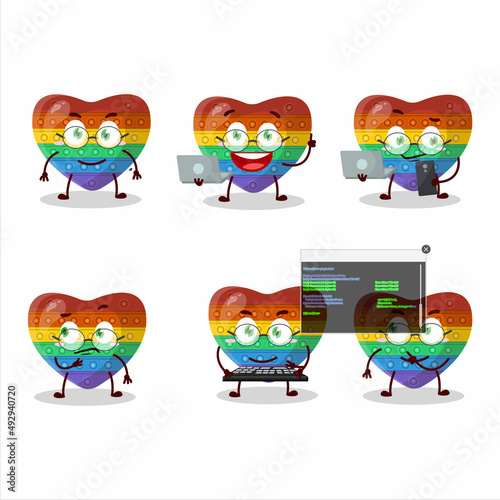 Pop it love Programmer cute cartoon character with