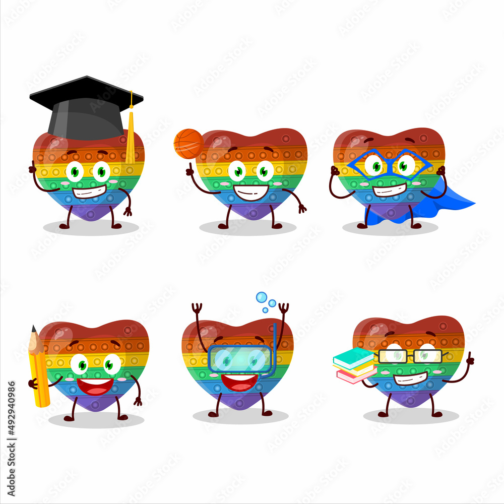 School student of pop it love cartoon character with various expressions