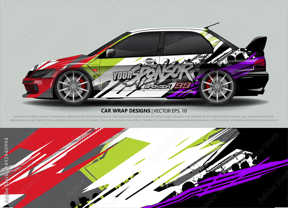 Car wrap decal design vector. abstract Graphic background kit designs for vehicle, race car, rally, livery, sport car