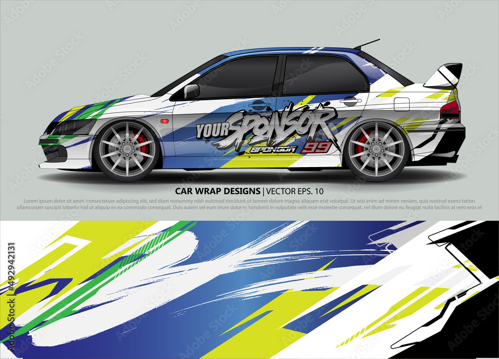 Car wrap decal design vector. abstract Graphic background kit designs for vehicle, race car, rally, livery, sport car