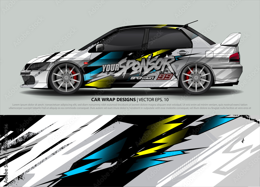 Fototapeta premium Car wrap decal design vector. abstract Graphic background kit designs for vehicle, race car, rally, livery, sport car 