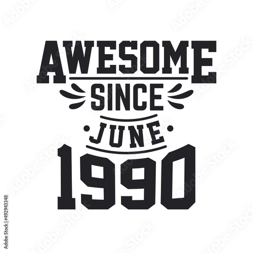 Born in June 1990 Retro Vintage Birthday, Awesome Since June 1990