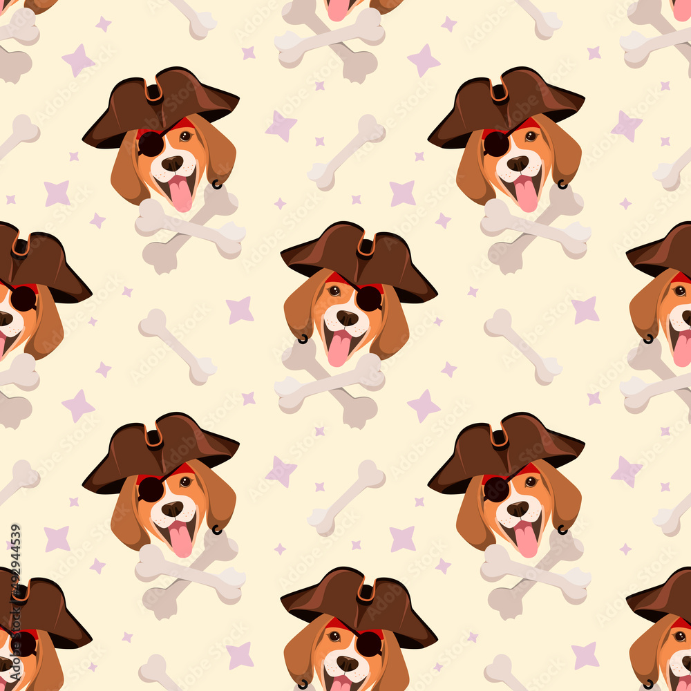 Seamless pattern with funny dogs. Cartoon design.
