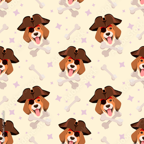 Seamless pattern with funny dogs. Cartoon design. 