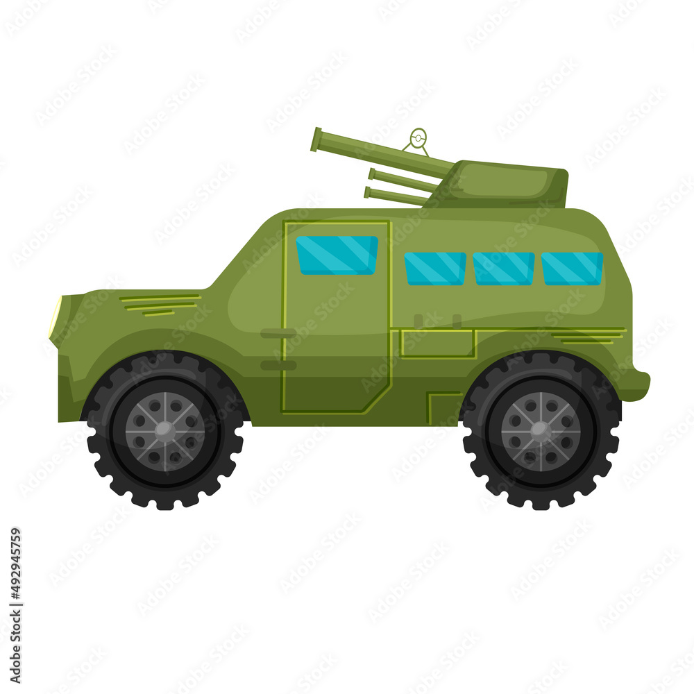Armored car. Vector illustration with military equipment. The object is isolated on a white background. War. Army. For your design.
