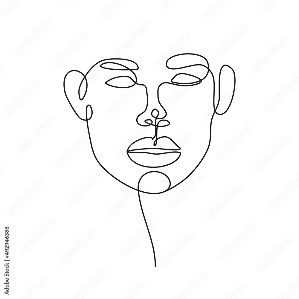 Face Portrait Abstract Line Art Illustration. Vector Creative One Line