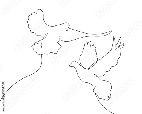Couple Birds Continuous Line Drawing. Pigeons Line Art Minimalist Illustration. Birds Abstract Simple Illustration for Modern Design. Vector EPS 10.
