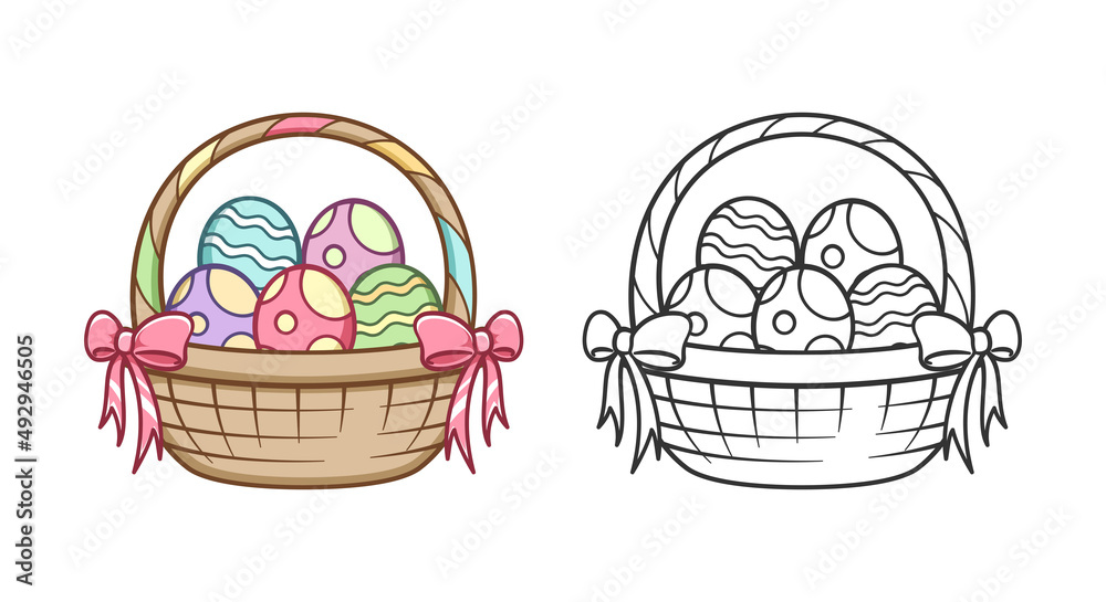 Easter basket full of eggs cartoon outline set clipart Stock Vector | Adobe  Stock