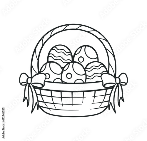 Easter basket full of eggs cartoon outline clipart