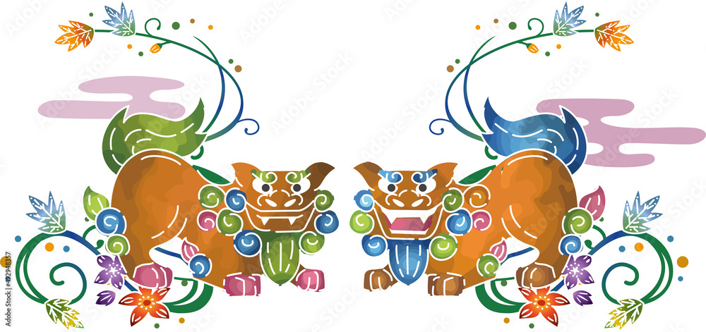 沖縄の伝統工芸琉球紅型のシーサーデザイン Stock Vector Adobe Stock 沖縄の伝統工芸琉球紅型のシーサーデザイン Stock Vector Adobe Stock