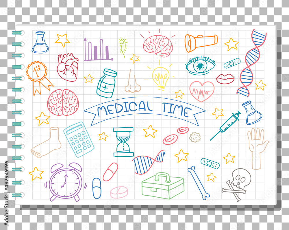 Hand drawn doodle of medical icons Hand drawn doodle of medical icons