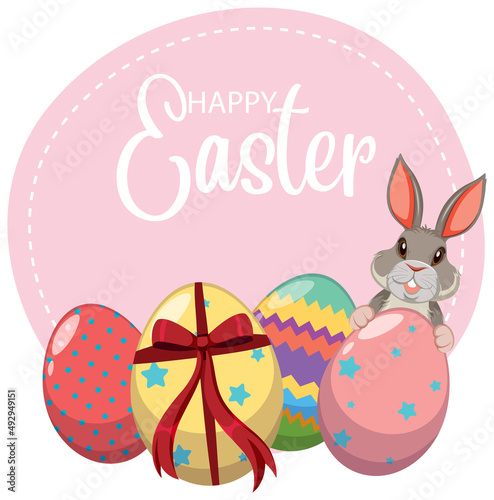 Happy Easter design with bunny and eggs